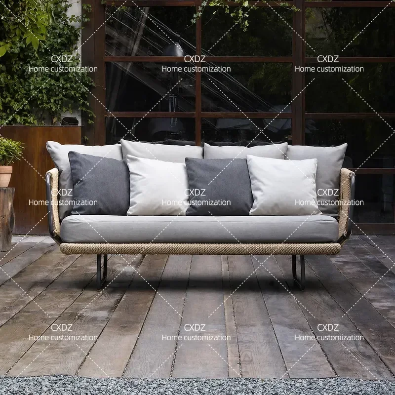 Nordic Outdoor Rattan Sofa Single Seater Waterproof Leisure Chair for Courtyard Homestay Garden Patio Furniture