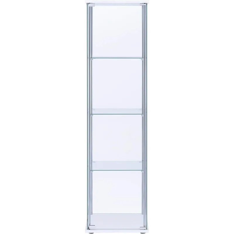 Coaster Home Furnishings Rectangular 4-Shelf Clear Curio Cabinet, 63.75" H x 14.25" W x 16.75" D, White, Chrome, 951072