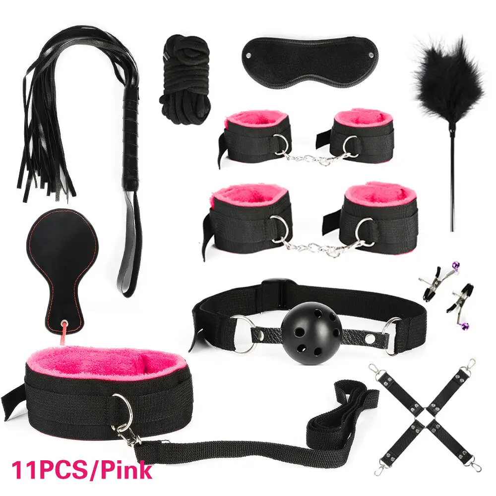 BDSM Kit Set Sex Toy Handcuffs for Woman Adult Supplies Handcuffs Whip Anal Plug Vibrator Bondage Rope Sexual Sexy Game Fetish