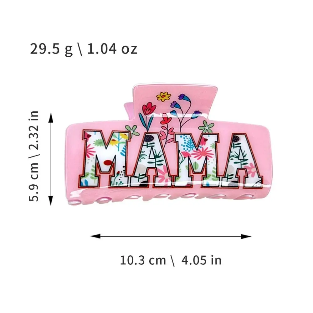

Cute Square MaMa Hair Claw Flora Print Retro Acetic Acid Shark Clip Colorful Ponytail Clip Geometry Hair Claw Lady/Girls