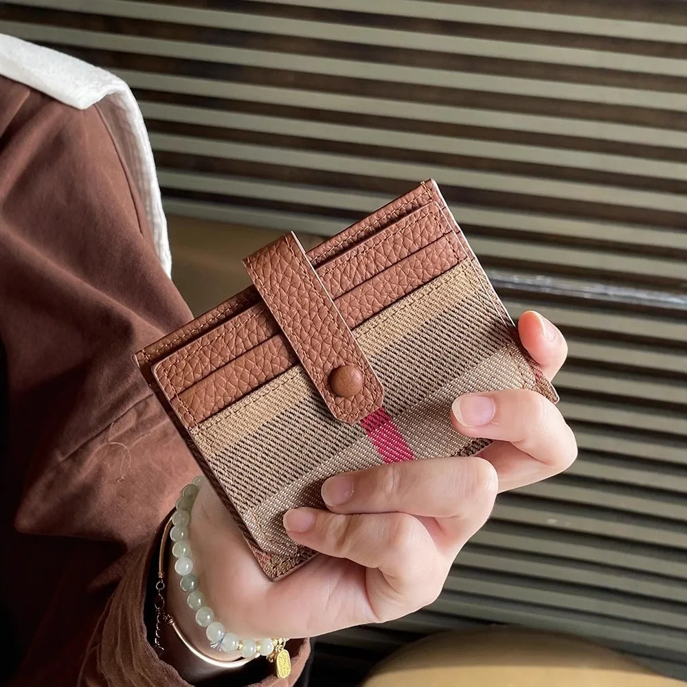 กระเป๋าใส่บัตรแบบบางเฉียบสำหรับผู้หญิง กระเป๋าสตางค์หนังทรงบางหลายช่อง ดีไซน์ลายทางสไตล์วินเทจ อุปกรณ์เสริมสำหรับใช้ในชีวิตประจำวัน