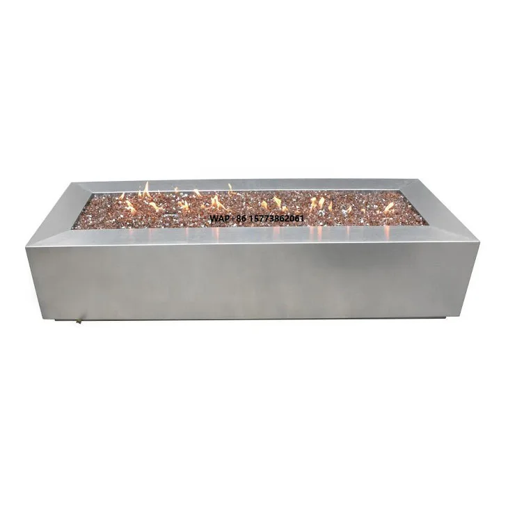 Outdoor Patio Heating Rectangular Stainless Steel Gas Fire Pit Table