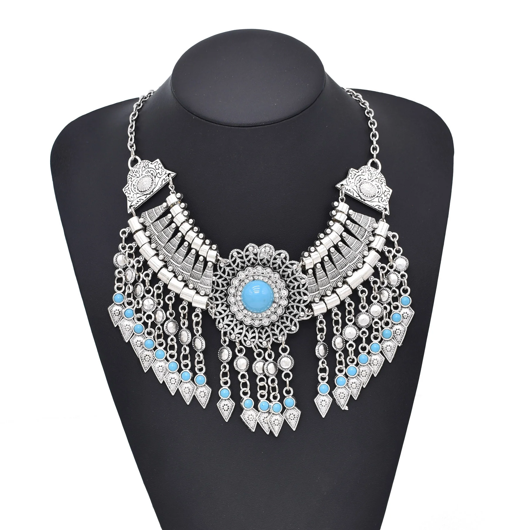 Vintage Silver Alloy Carved Coins Tassel Necklaces For Women Chunky Bohemian Gypsy Turkish Kurdish Ethnic Jewelry Accessory
