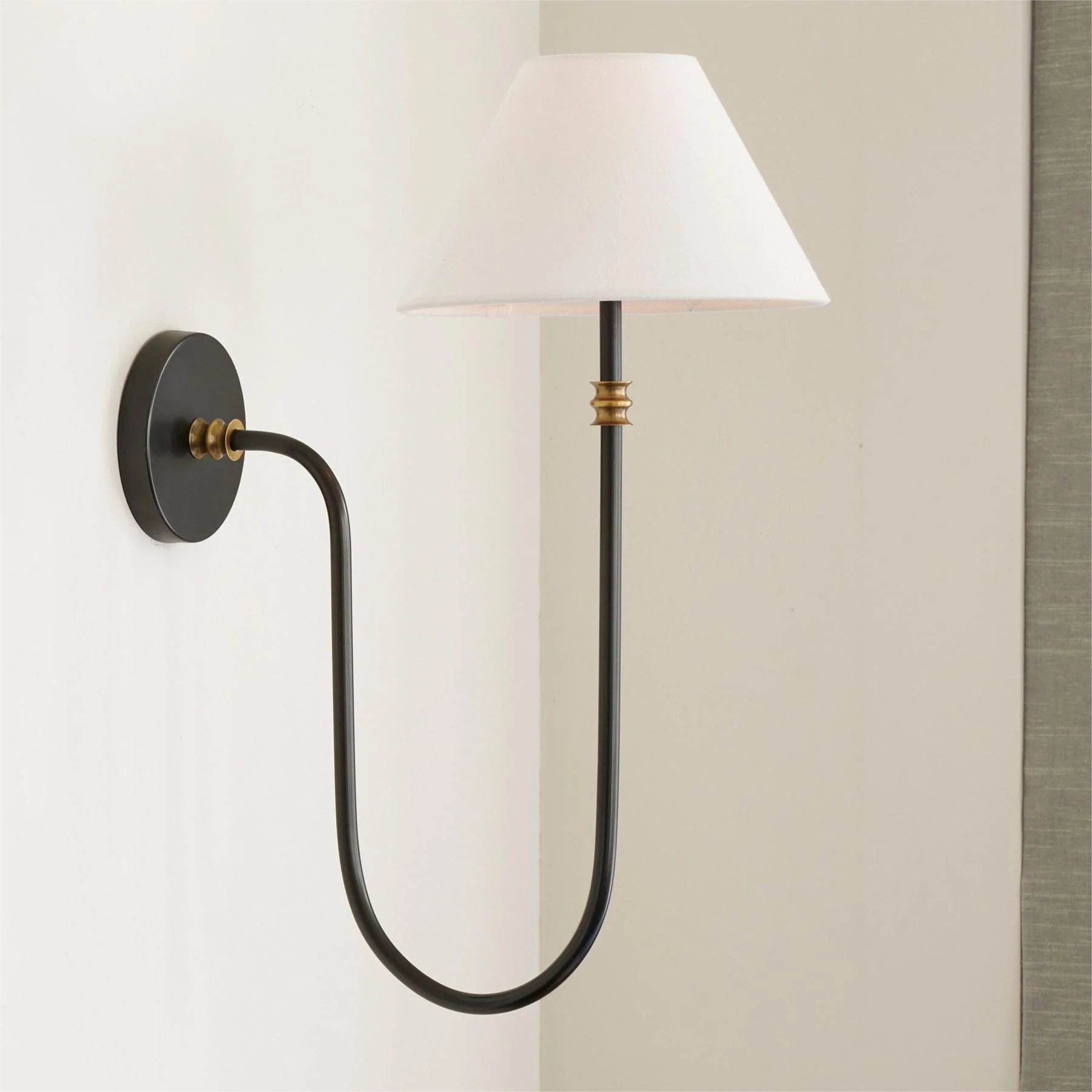 Retro All Copper Long Rod Bedrooms Bedside Wall Lamp Fabric Living Room Background Corridor Decorative Lights