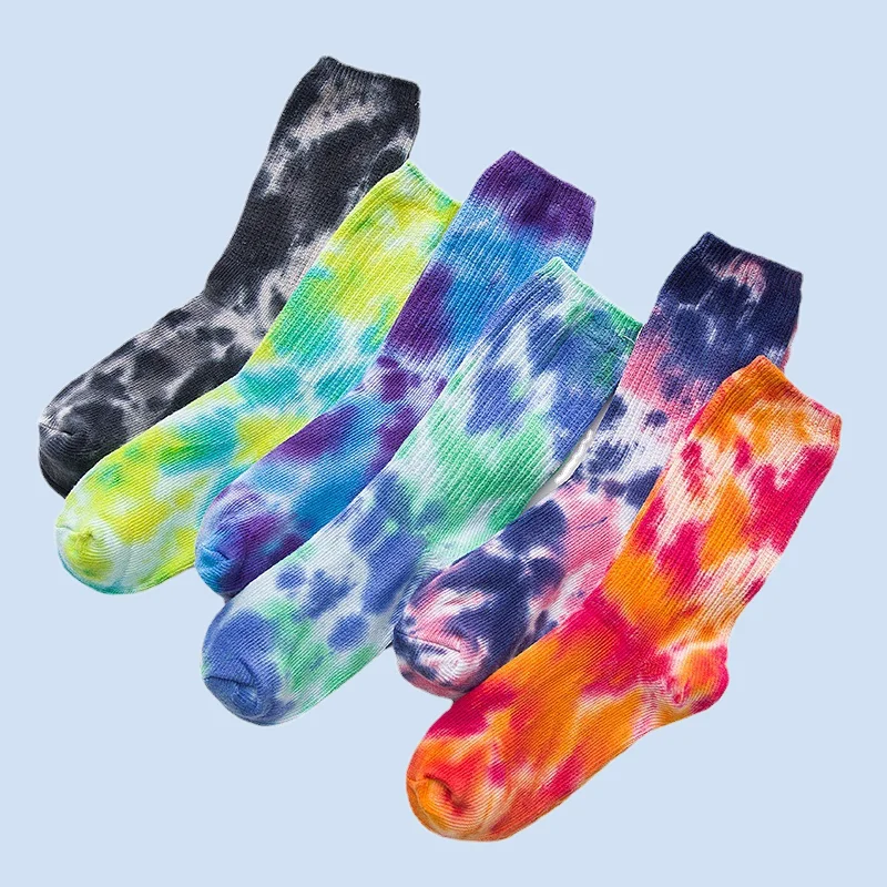 

5/10 Pairs Japanese Double Needle Pile Tie-Dye Middle-Tube Trendy Socks Tie-Dye Middle-Tube Cotton Socks