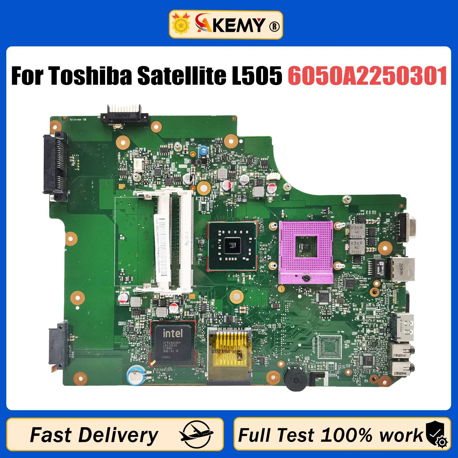 

Материнская плата AKEMY V000185030 для ноутбука Toshiba Satellite L500 L505, материнская плата 6050A2250301, полностью протестирована