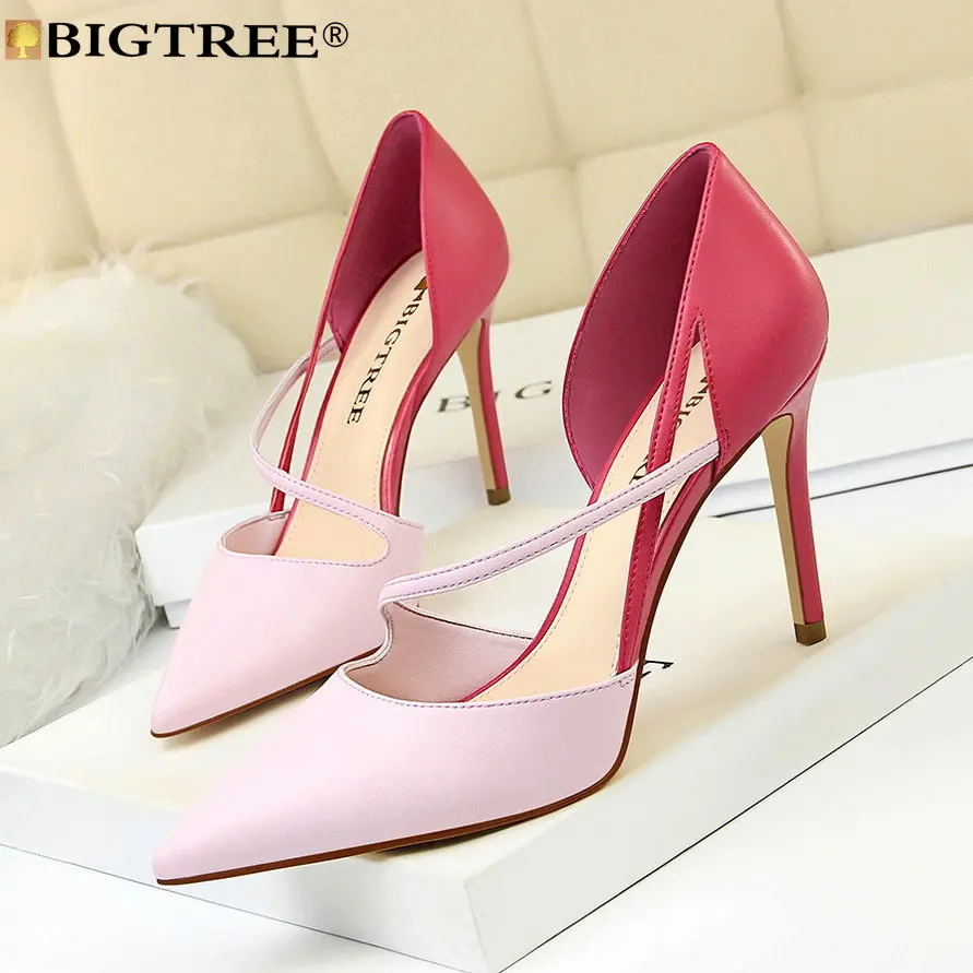 

BIGTREE Women's Pumps High Heels Dress Wedding Mixed Colors Pointed Toe PU 9.5CM Thin Heels Fashion Party Basic Women Shoes