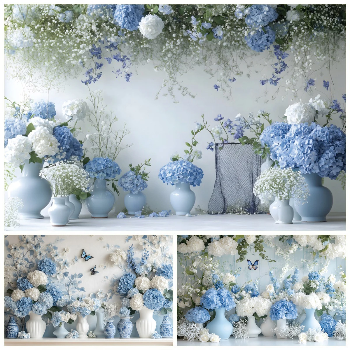 

Blue Flowers Butterfly Backdrop For Photography Fantasy Flowers Child Birthday Party Portrait Decor Background Photo Studio Prop