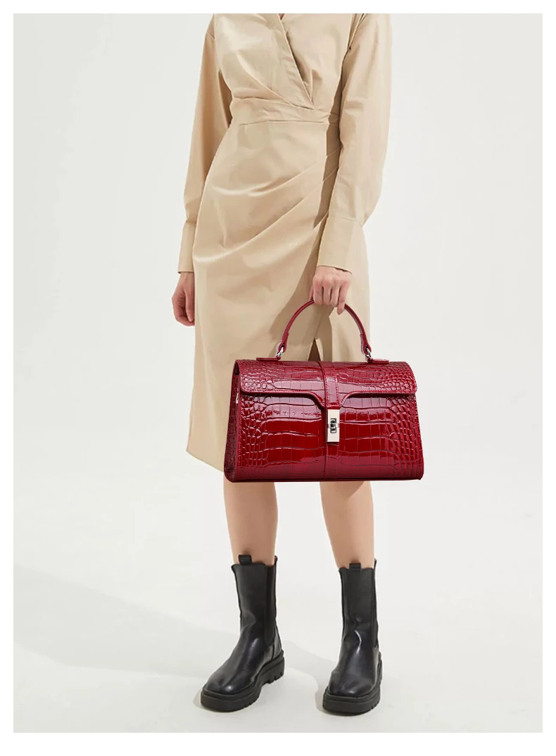 Aidrani Damen Echtleder-Umhängetasche mit Klappdeckel - Crossbody- und Schulterstil, Krokodilmuster-Kissen-Tasche – Detail 3
