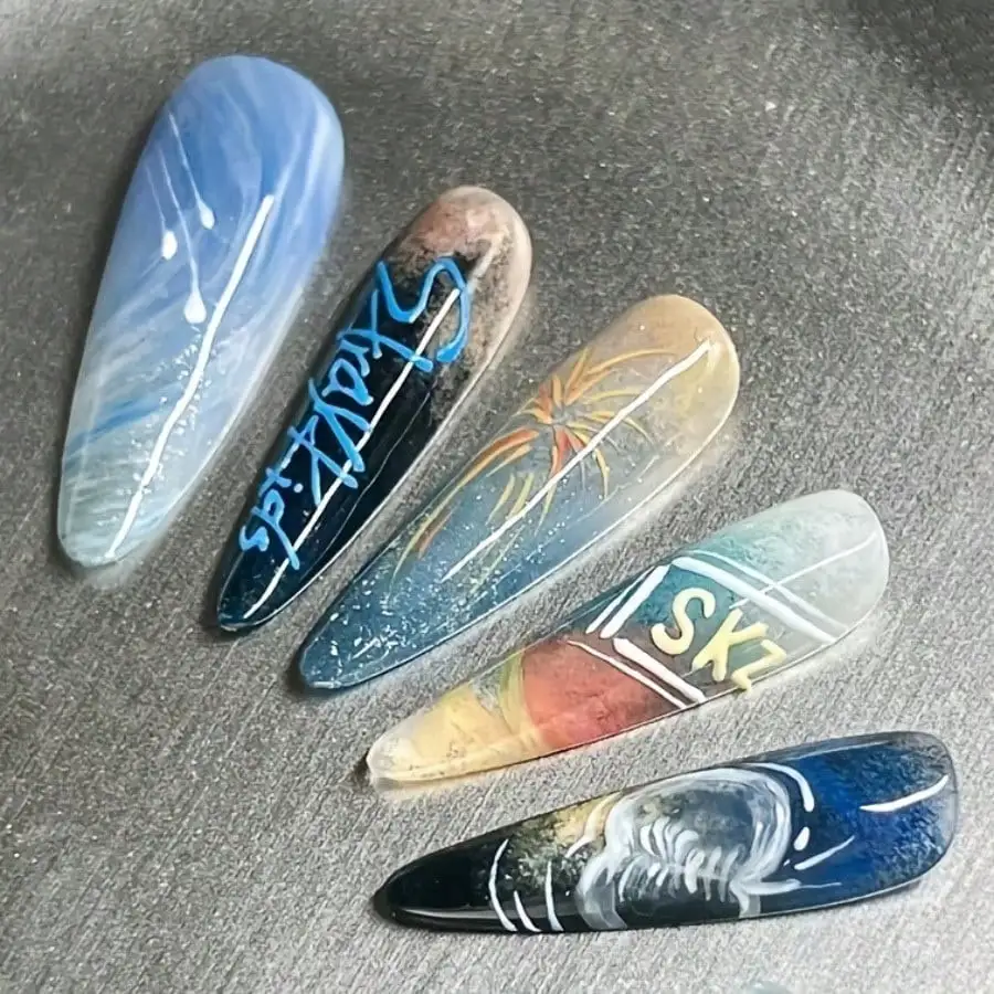 

24 шт. наклейки для ногтей Y2K с граффити и эффектом фейерверка, многоцветные градиентные, водостойкие, многоразовые, для повседневного использования, вечеринок, свиданий, бесплатная доставка