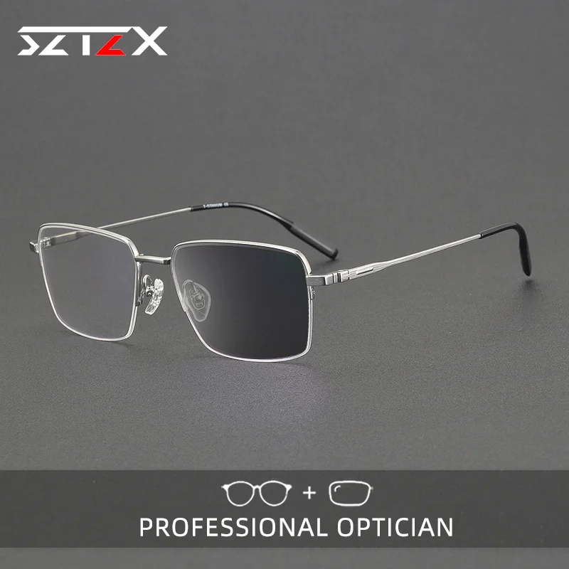 

SZTZX Acetate Pure Titanium Half Frame Prescription Glasses Fashion Design Men Women Anti Blue Light Color Change Glasses 81059