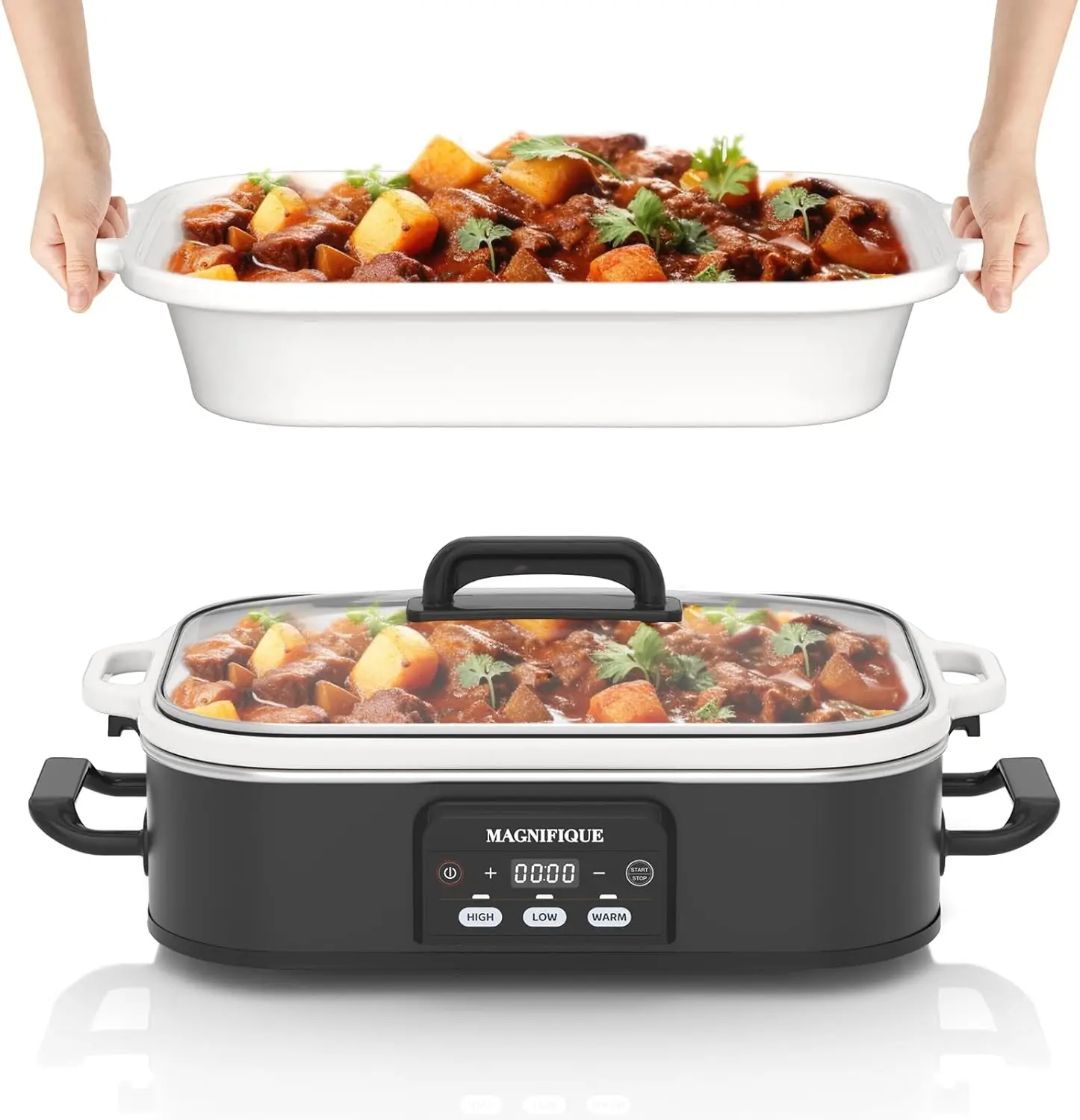 

4 Quart Casserole Programmable Slow Cooker with Ceramic Baking Dish - Perfect Kitchen Small Appliance for Family Dinners