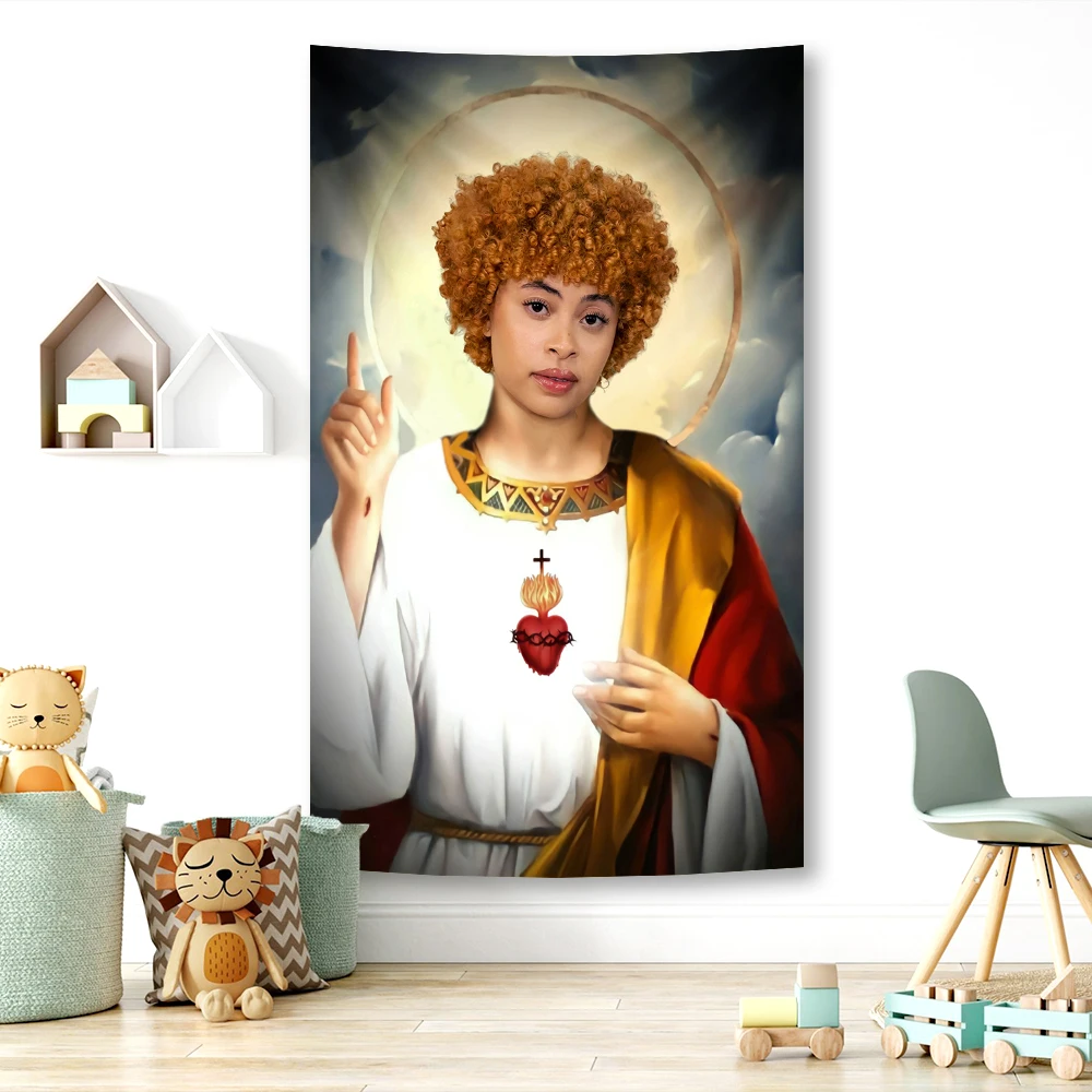 Lce Spice Icon Jesus funny tapestry aesthetic bedroom decoration wall polyester material home background