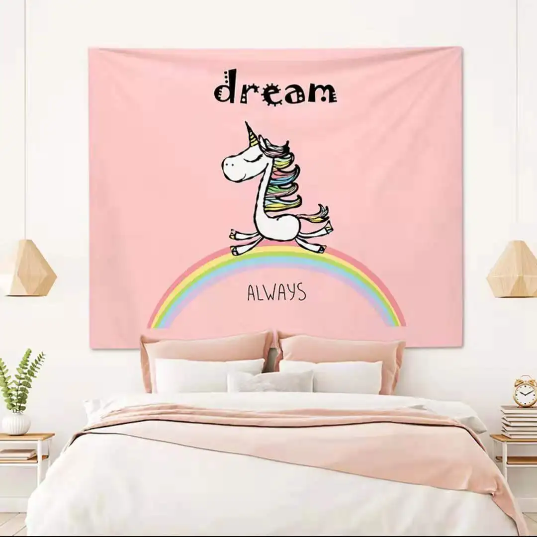 Tapestry Kawaii Room Decor Girl Heart Simple Printing Aesthetic Ins Hanging Cloths DecorationBedside Layout Background Cloth