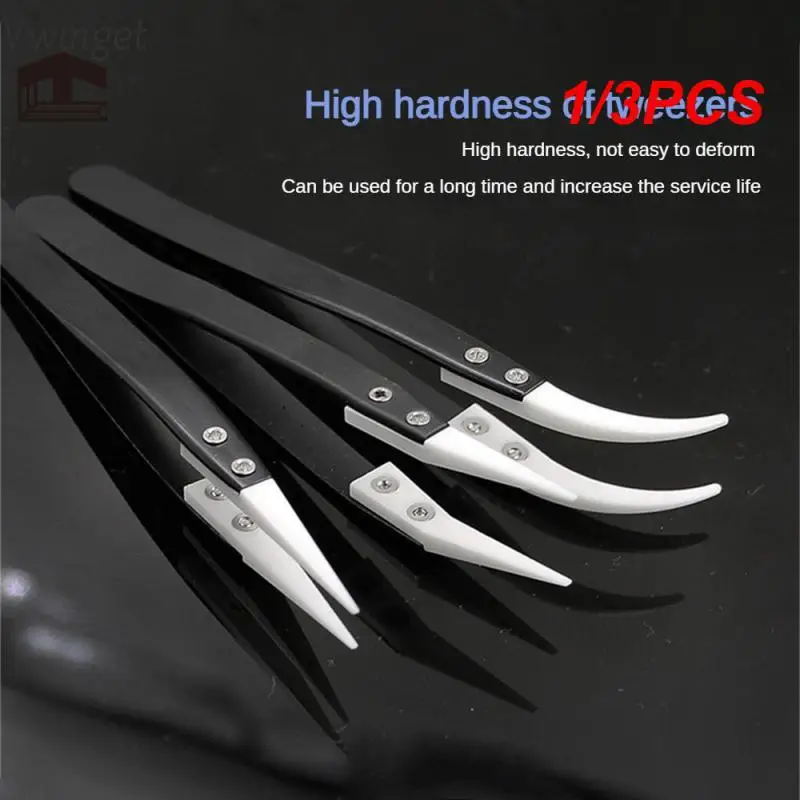 

1/3PCS Ceramic Reverse Tweezers Non Conductive Anti-Static Heat Resistant Tweezers Little Curved/Big Curved/Straight Steel