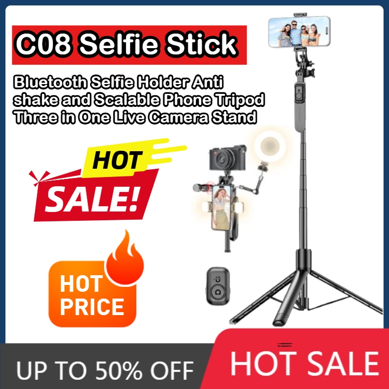 

C08 Selfie Stick Bluetooth Selfie Holder Anti shake and Scalable Phone Tripod Three in One Live Camera Stand