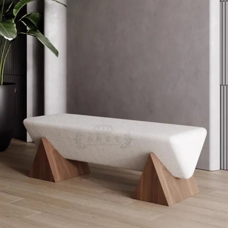 Nordic simple and creative solid wood bedside stool designer bed and breakfast club casual shoe change bench sales office sofa