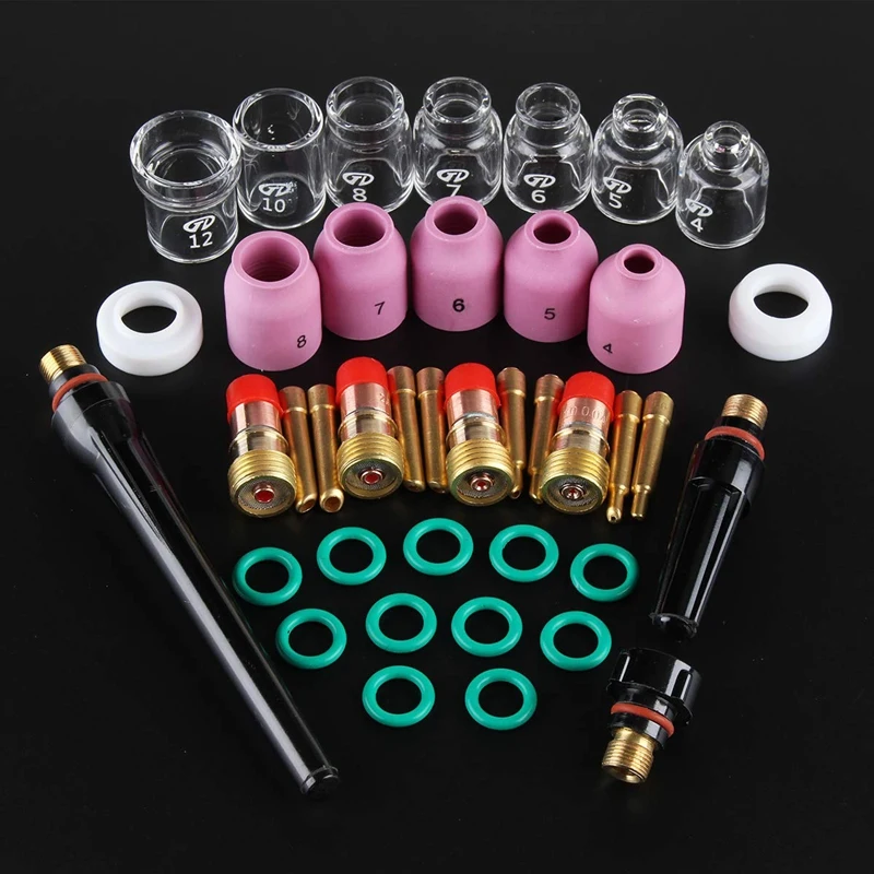 41Pcs/Lot TIG Welding Torch Nozzle Ring Cover Gas Lens Glass Cup Kit For WP17/18/26 Welding Accessories Tool Kit Set