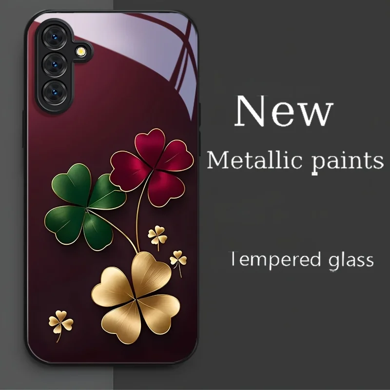 Metallic paint tempered glass phone case suitable for Samsung Galaxy S26 S25 S24 S23 S22 S20 FE/Ultra/Plus anti drop back cover