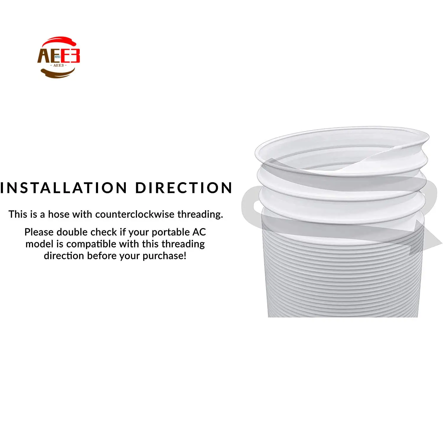 AEE3-Air Conditioner Portable Exhaust Hose- 5 In Diameter Size - 59 In Long - Universal Flexible Counter Clockwise Tube
