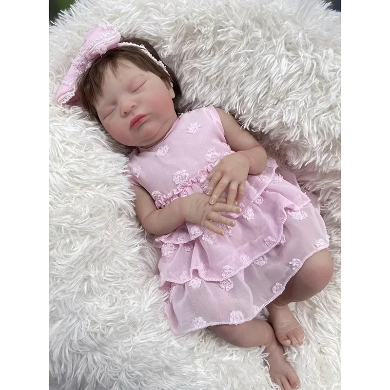 48cm Reborn Baby Doll Laura Newborn Baby Size Hand Rooted Hair 3D Skin with Visible Veins Real Looking Baby Dolls Muñecas Reborn