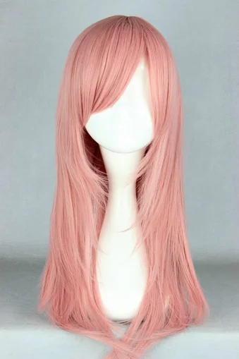 Pink Wig Synthetic Heat Resistant Medium Straight Women Hair Peruca Pelucas Costume Cartoon Role Cos-play Hairpiece