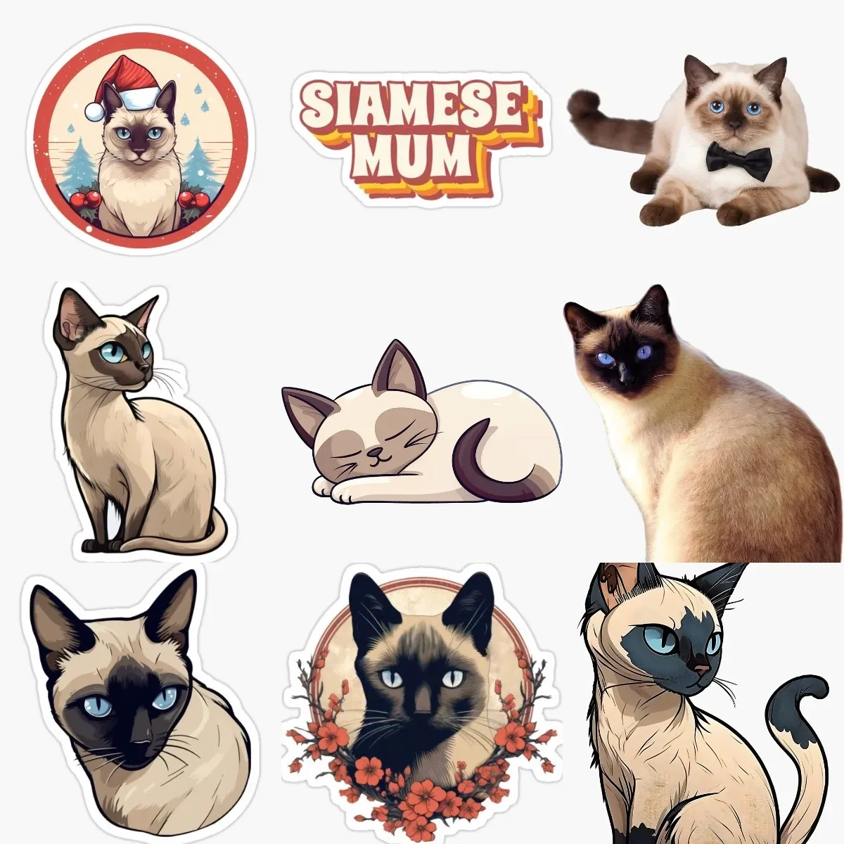 

Siamese Cat Cute Pets PVC Waterproof Sticker for Wall Car Van Truck Bicycle Window Motorcycle Fridge Decal Accessories