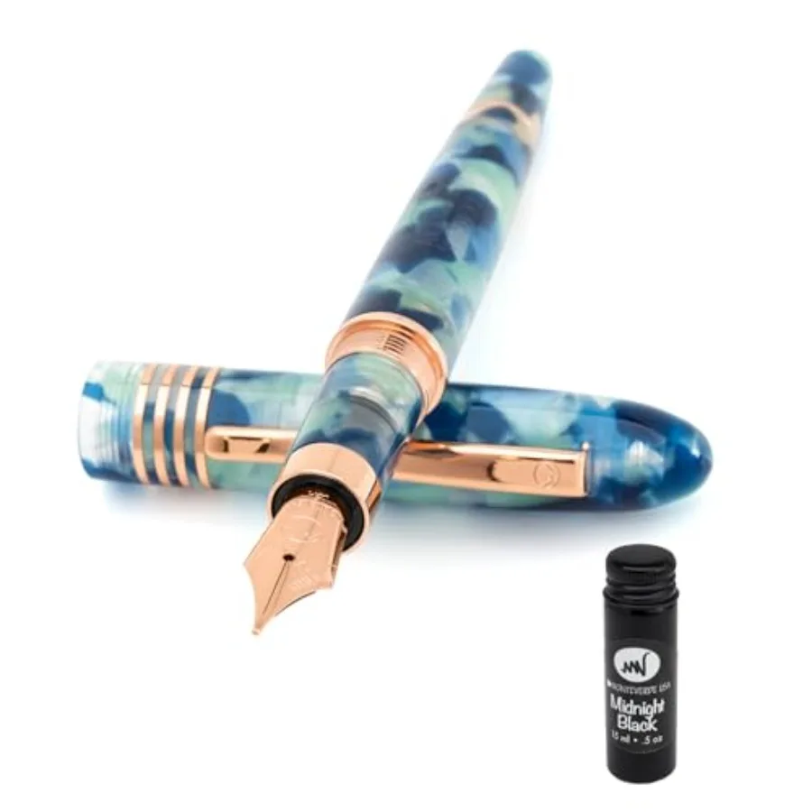 

USA Blue Mountain Fountain Pen Medium Nib with Free 15ml Ink Bottle Mountains of the World Luxury Writing Pen Gift for Journali