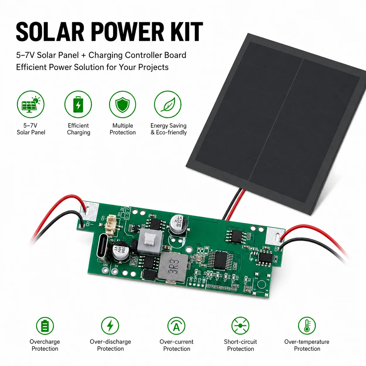 5V Solar Panel Charger Board 5V 3.3V Output USB Type-C Li-ion Battery Charging Controller for DIY LoRa IoT Sensor Node Project
