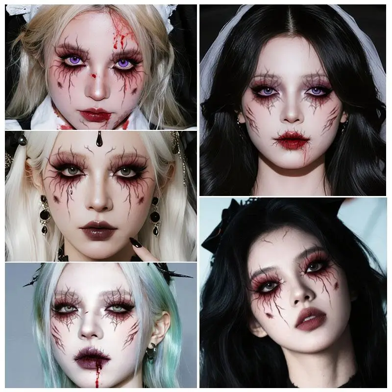 1/4/6 Stück, temporäre Tattoos mit Adernmuster für Halloween-Partys, wasserfeste, aderartige Tattoo-Aufkleber für Körperkunst, für Damen und Herren, für Augenbrauen und Gesicht. – Detail 4