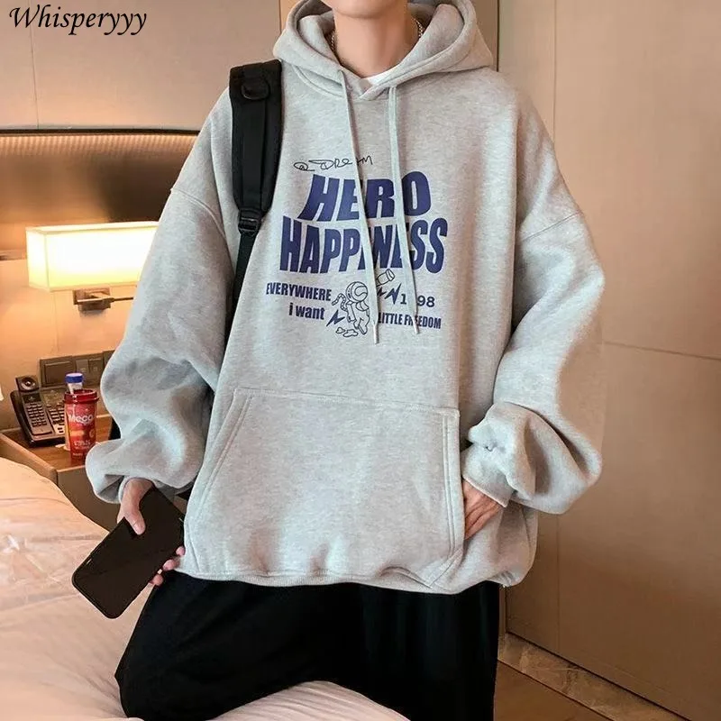 

Korean Hoodies for Men Casual Pockets Tops Male Spring Autumn Clothing Loose Long Sleeve Sweatshirt Hip Hop Moletom Masculino