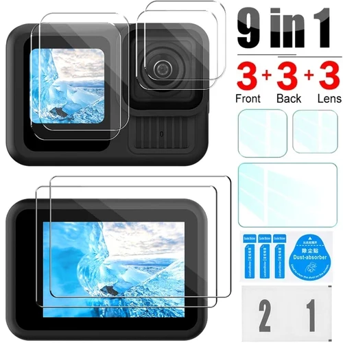 Protector de pantalla para GoPro Hero 13 12 11 10 9 negro HD transparente 9H película de vidrio templado duro para GoPro Hero13 película de pantalla frontal trasera