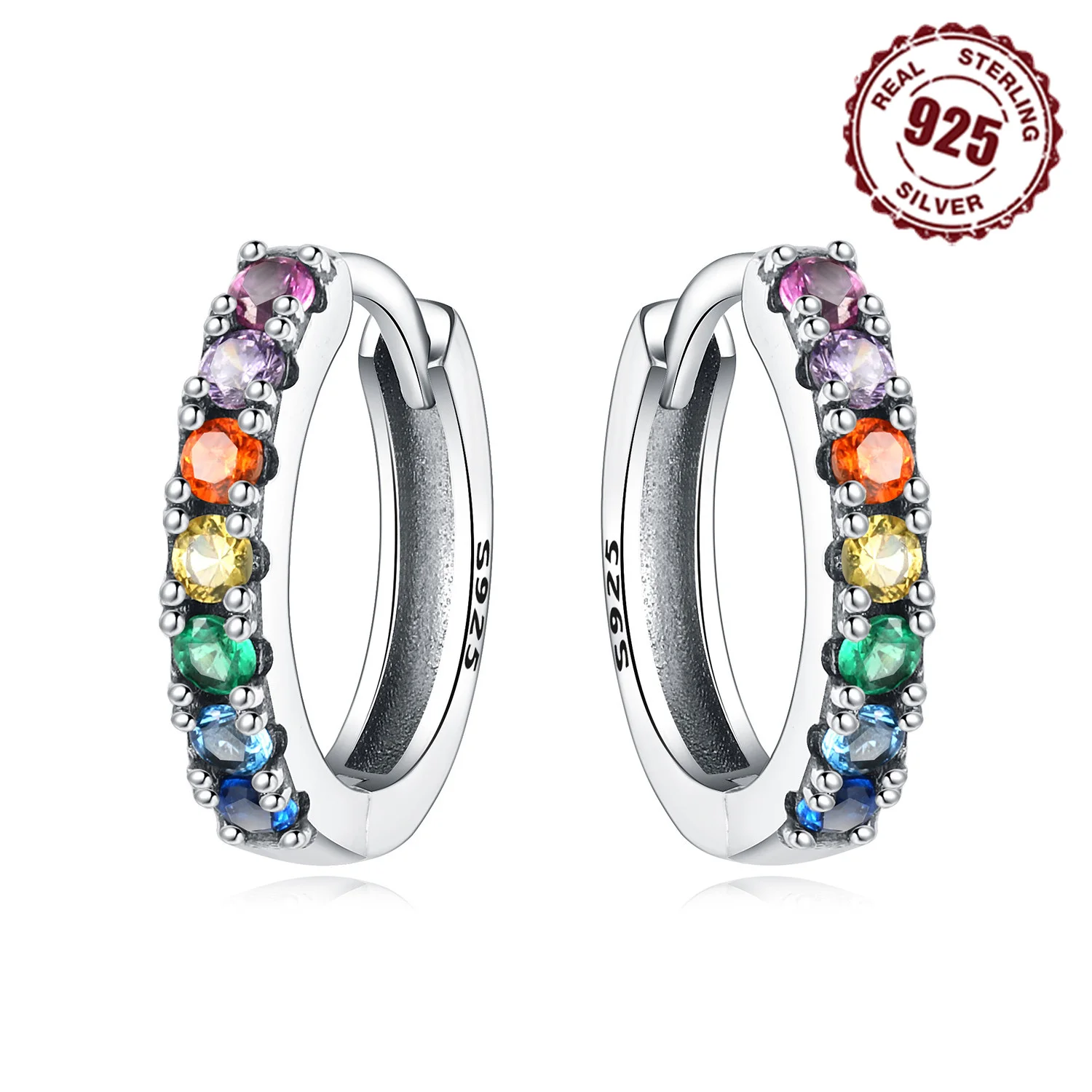 925 Sterling Silver Rainbow Series Earring Jewelry Versatile Hoop Earrings For Women Jewelry Fine Birthday Party Gifts