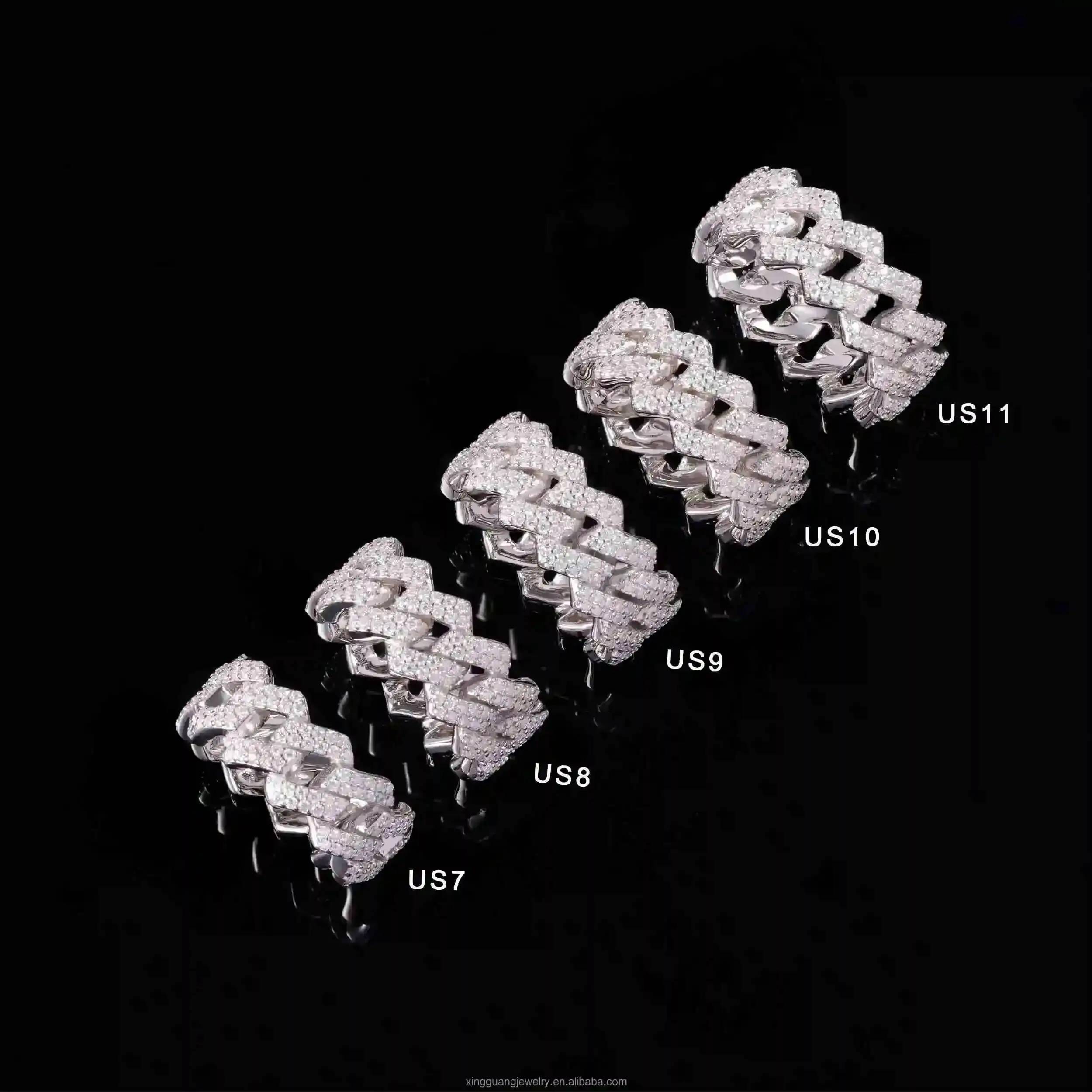

XingGuang Hot Sale Fine Jewelry Pass Diamond Test for Men and Women VVS Hip Hop Cuban 925 Sterling Silver Moissanite Ring