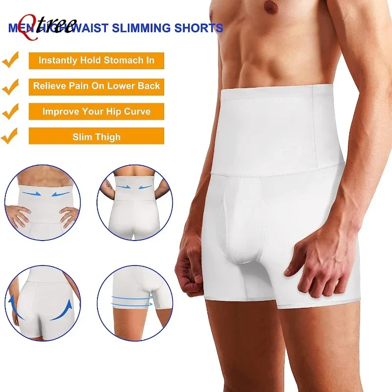 Qtree masculino emagrecimento shapewear abdômen redutor compressão shorts barriga magro corpo shaper cintura trainer boxer espartilho calça de fitness