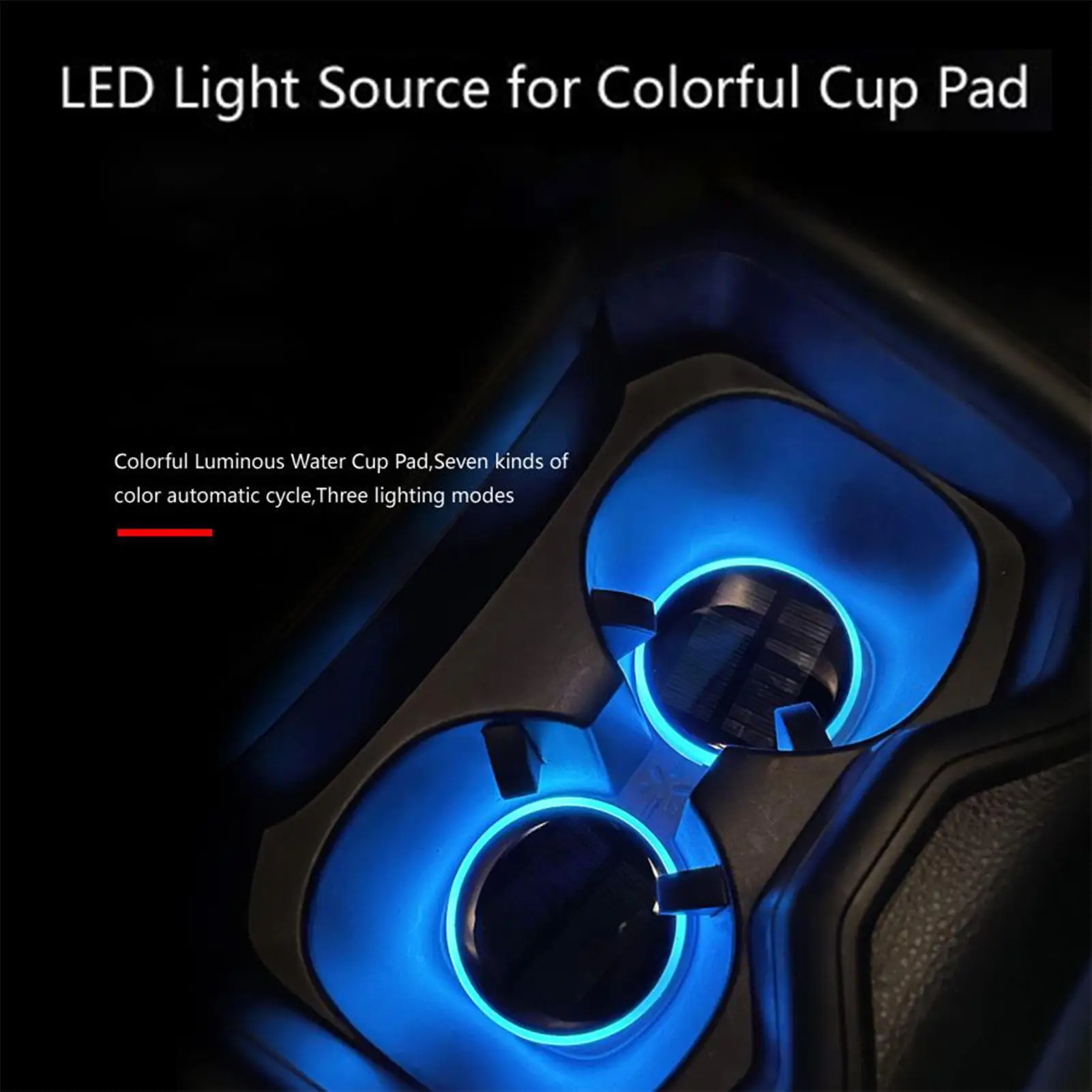 LED Cup Holder Lights For Car 1 Pair USB Charging Solar 7-Color Supplies LED Cup Holder For Atmosphere Lighting Charging Vehicle