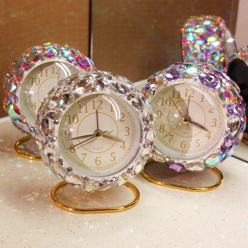 Light Luxury Diamond Alarm Clock High-End Bling Desk Clock Timepiece Creative Wake-Up Tool Elegant Home Decor Ornament