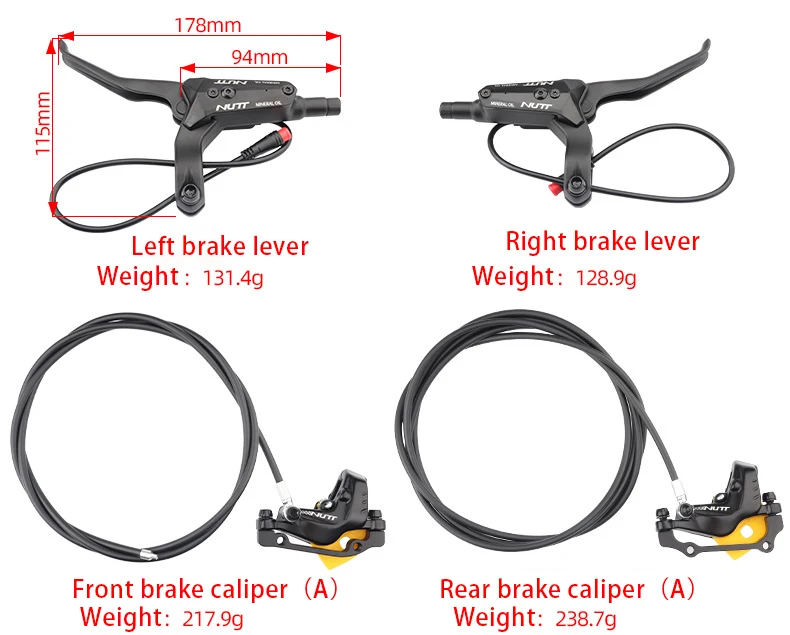 NUTT Electric Scooter 4 Piston Hydraulic Disc Brake Power-off Oil Disk for Zero 10X/11X, Vsett 10+/9+, Kaabo Wolf Warrior 11
