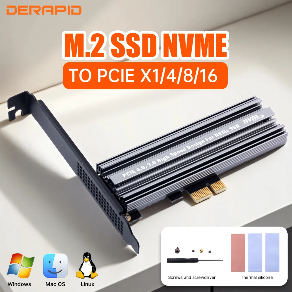 

M.2 NVMe Adapter Card B&M Key to PCIe 4.0/3.0 X1 X4 X8 X16 Interface for PC Compatible with 2230 2242 2260 2280 SSD Hard Disk