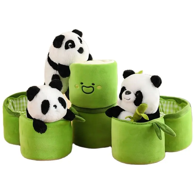 

2 In 1 Creative Fun Doll Bamboo Tube Panda Plush Toy Stuffed Soft Tears Hidden In Bamboo Bag Children's Girl Christmas Gifts