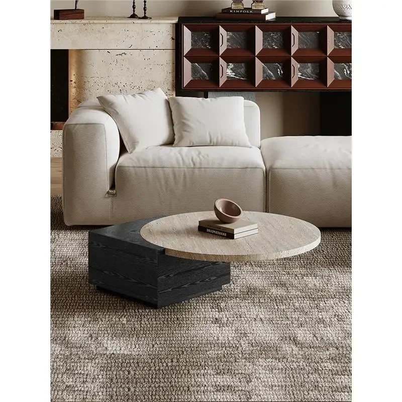

Wabi Sandy Wind Solid Wood Travertine Size Coffee Table Combination Modern Light Luxury Minimalist Marble Tea Table