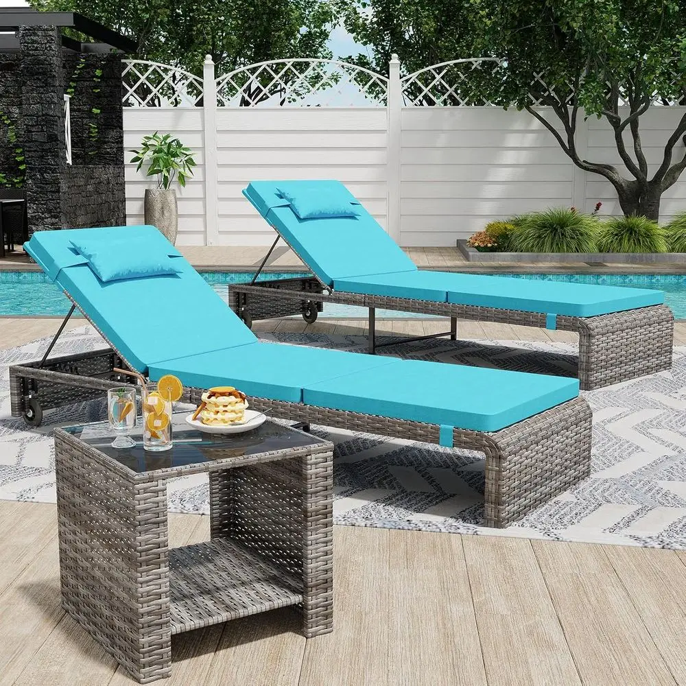 3-Piece Outdoor Patio Furniture Set: Lounge Chairs With Adj…