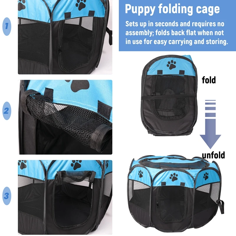 Portable Folding Pet Tent Dog House Cage Dog Cat Tent Playpen Puppy Kennel Easy Operation Octagon Fence