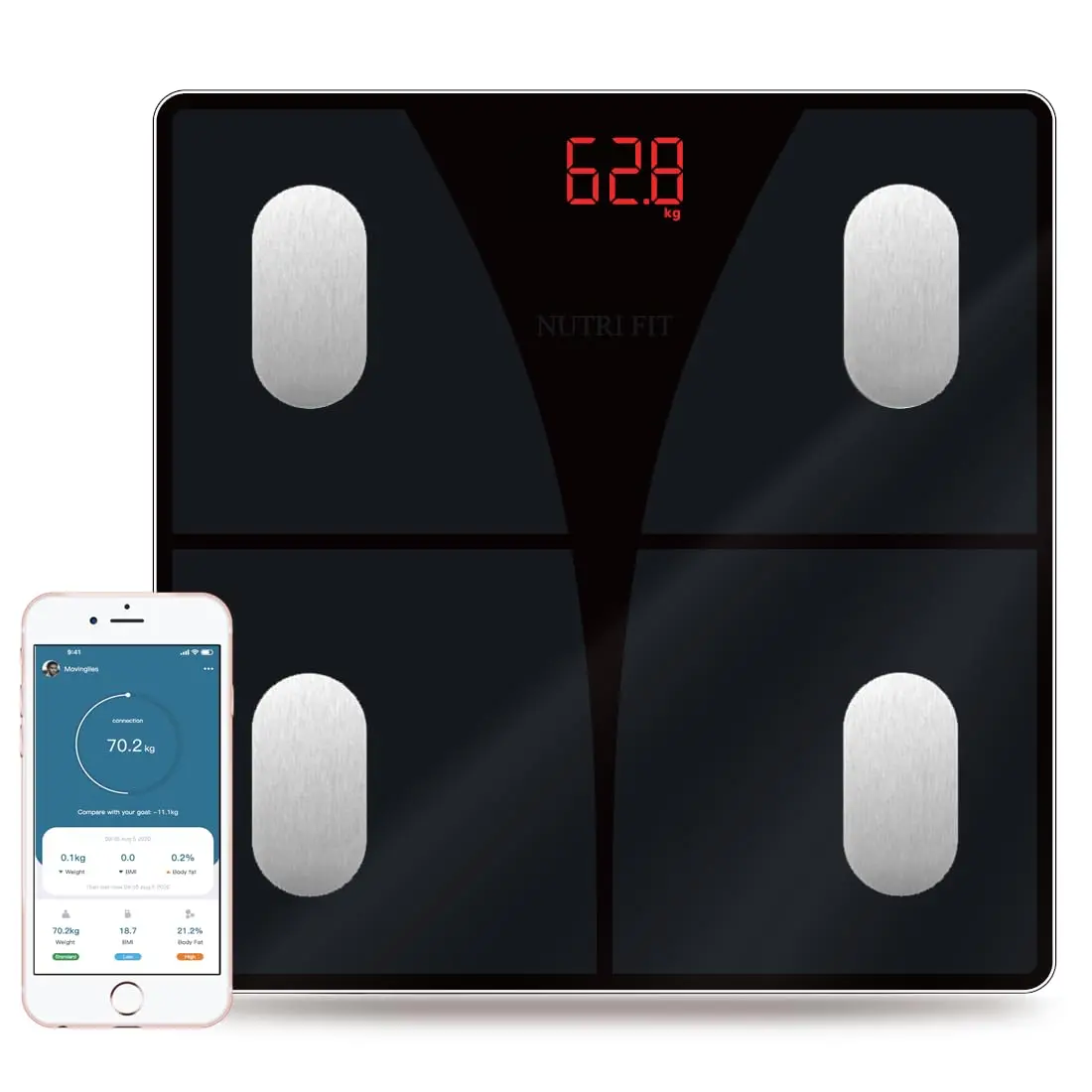 

Smart Bluetooth Body Fat Scale with App Sync, 15 Health Metrics, LED Display, 400lbs Capacity - Black