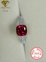 Lab Created Ruby Square Halo Ring Real 925 Sterling Silver Cushion Cut Design Party Vintage For Women Retro Unique Gifts