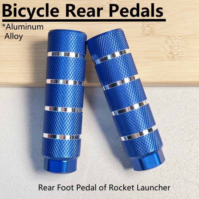 AliExpress NONE Blue Anodized Aluminum Alloy Bike Rocket Launcher Rear Pedals, Anti-Slip Knurled Passenger Foot Pegs Silver Decorative Rings