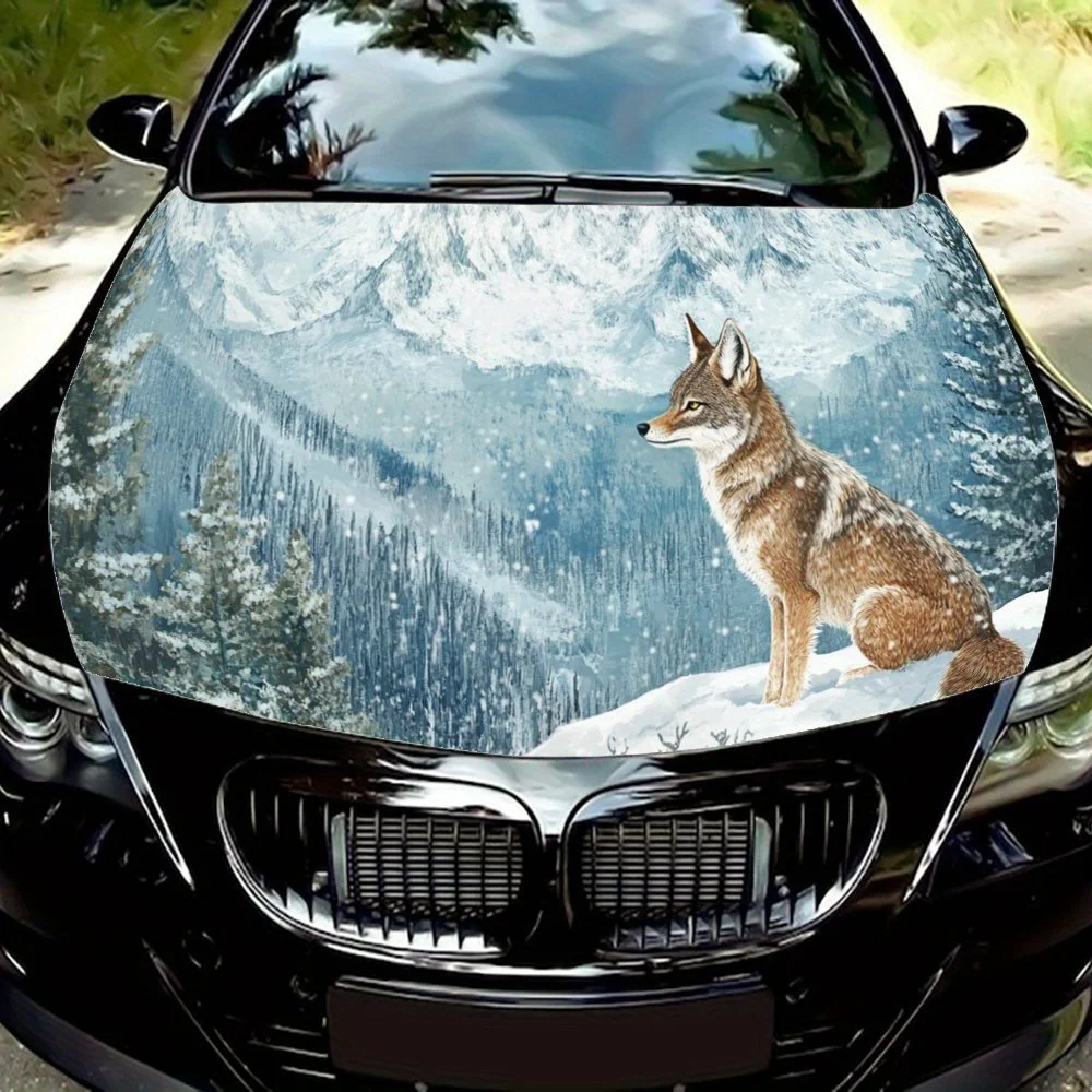 

Snow Mountains Forest Fox Animal Car Hood Wrap Color Vinyl Sticker Truck Graphic Bonnet Auto Accessories Decoration Decal Gift
