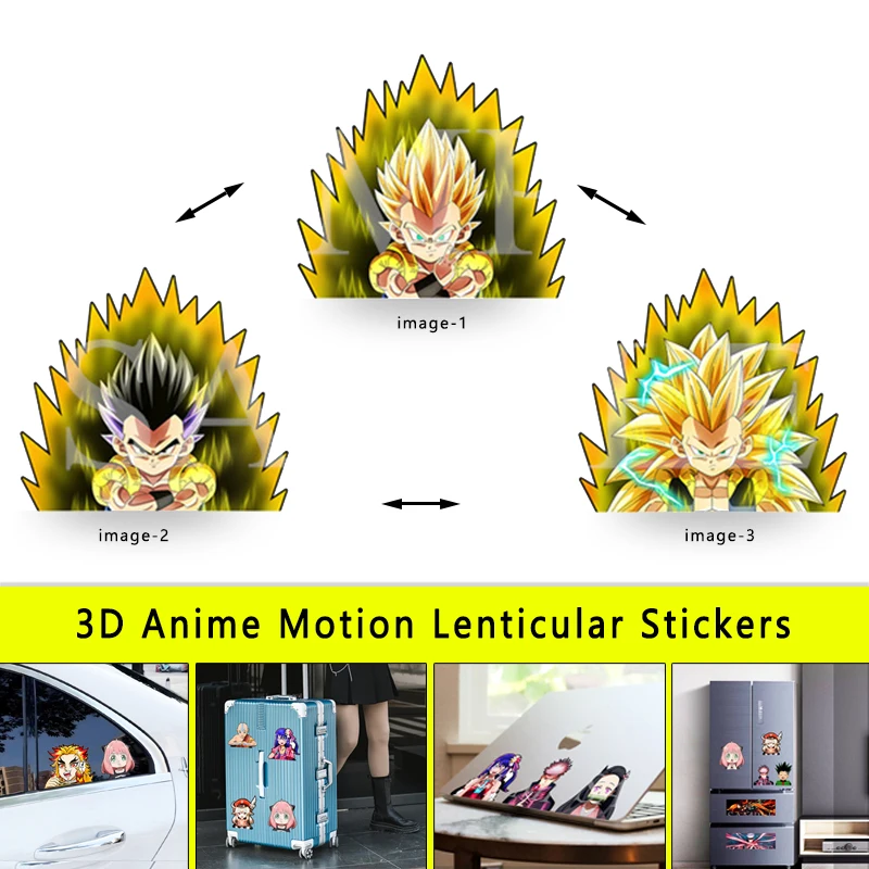 Dragon Ball Gotenks Motion Lenticular Sticker Waterproof  Anime Car Sticker Laptop Refrigerator Sticker Wall Decal Toy Gift