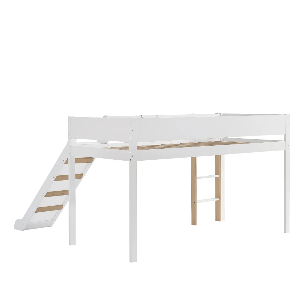 PINGGO Hochbett für Kinder mit Rutsche, 3-stufige Leiter, abnehmbares Regal, Kiefer MDF, Weiß Natur, 90x200cm, ohne Matratze – Detail 10