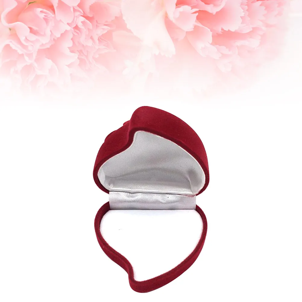 

Red Heart Shaped Ring Box Storage Case with Rose Flower Design Ideal Wedding Engagement Gift for Valentine's Day